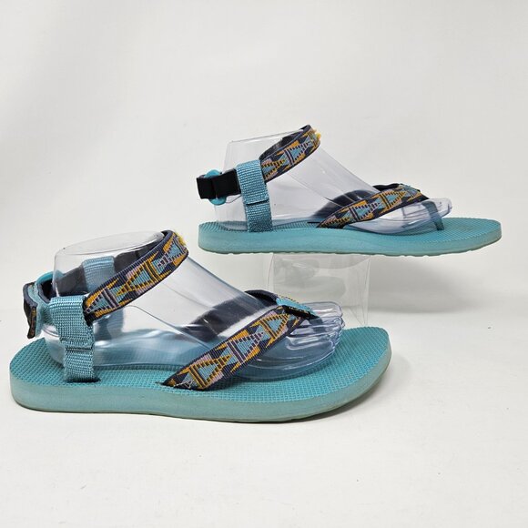 Teva Womens Size 10 Light Blue Aztec Original Ankle Strap Thong Sandals 1003986 - Picture 2 of 13